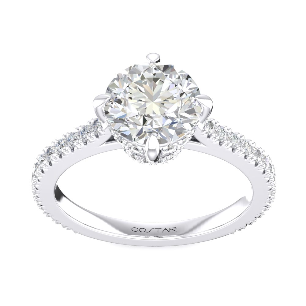 14K White Gold Semi Mount Round Halo Engagement Ring