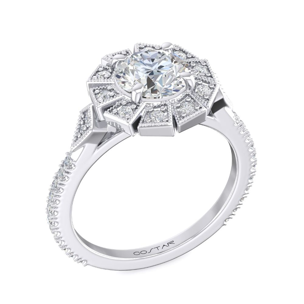14K White Gold Semi Mount Round Halo Engagement Ring