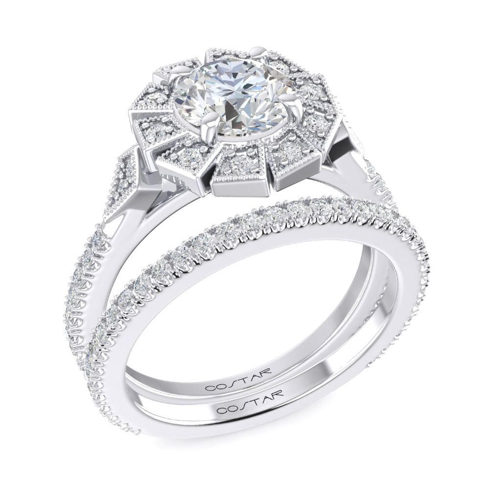 14K White Gold Semi Mount Round Halo Engagement Ring