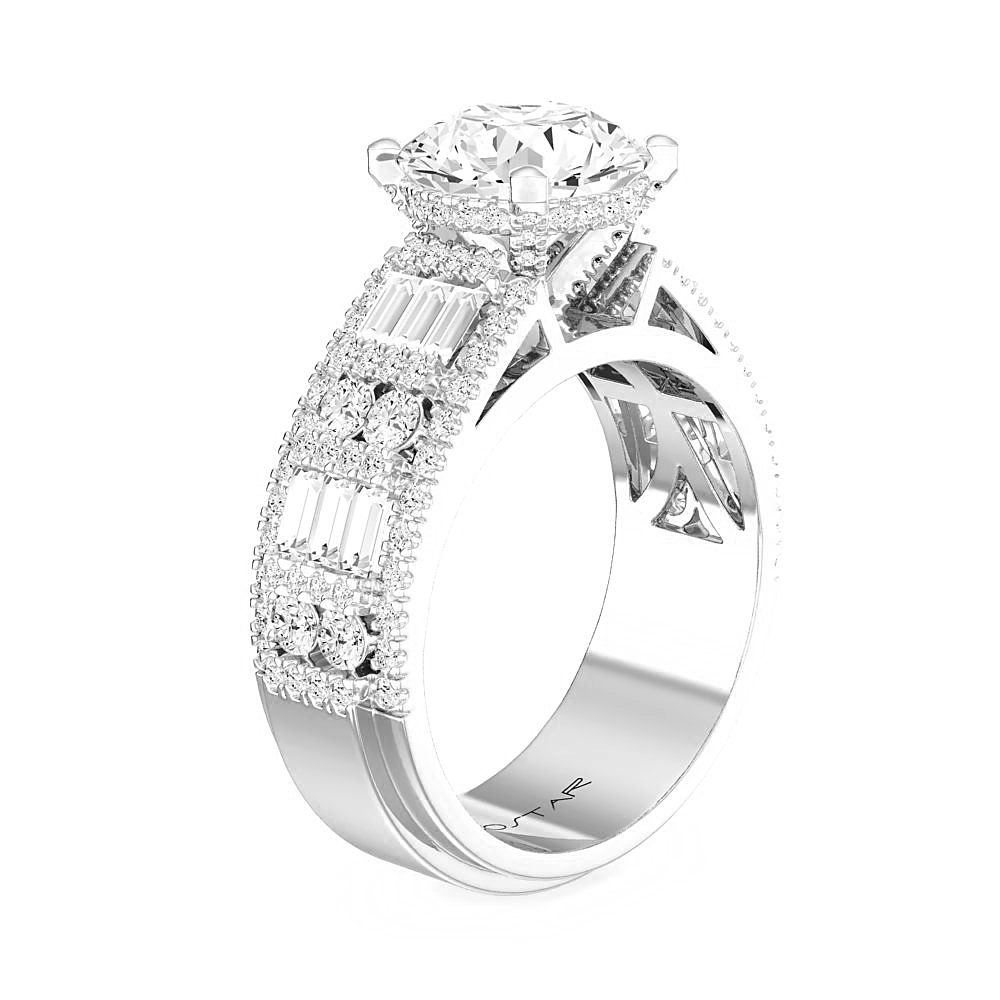 14K White Gold Semi Mount Baguettes Engagement Ring