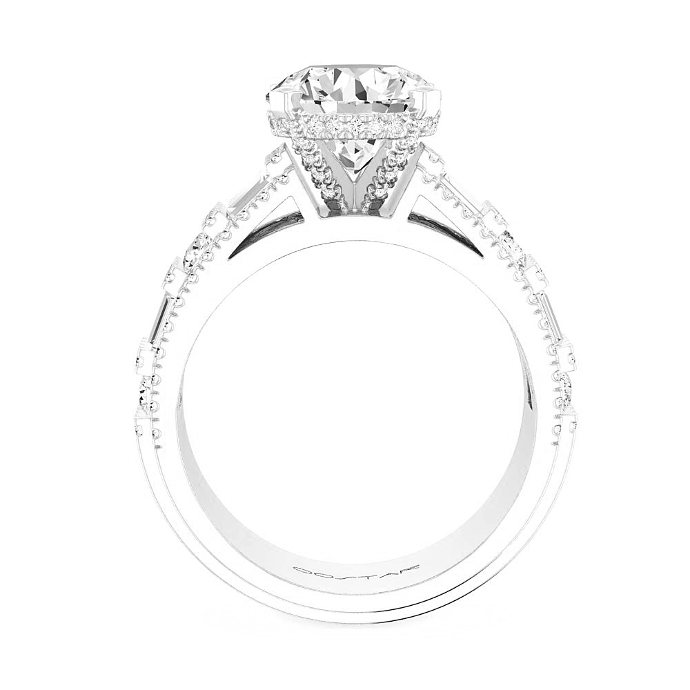 14K White Gold Semi Mount Baguettes Engagement Ring