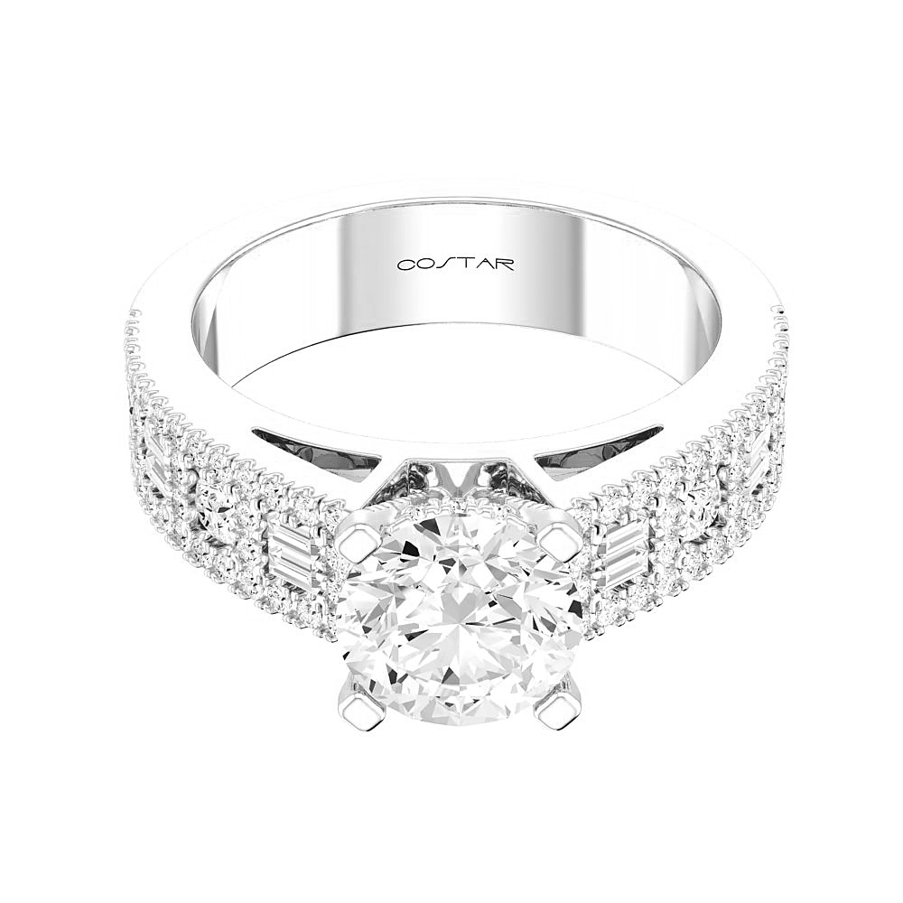 14K White Gold Semi Mount Baguettes Engagement Ring