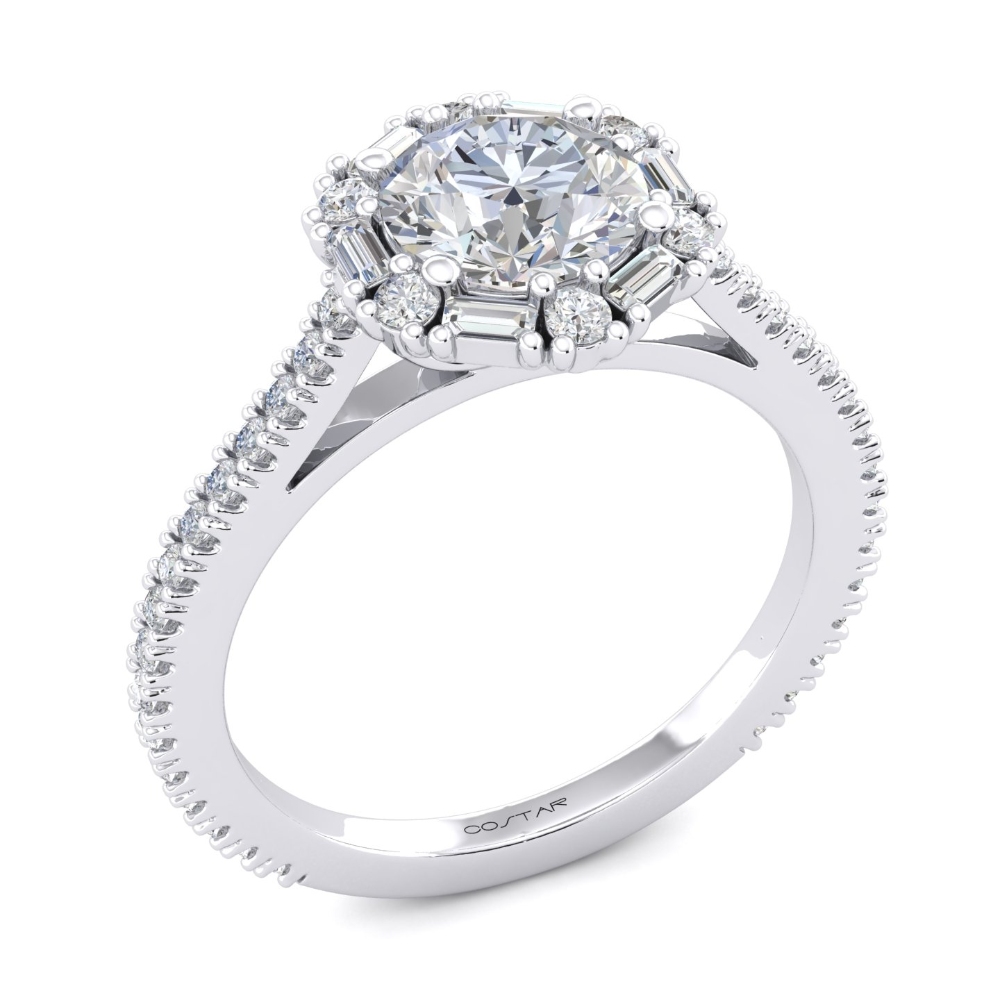 14K White Gold Semi Mount Round Halo Engagement Ring