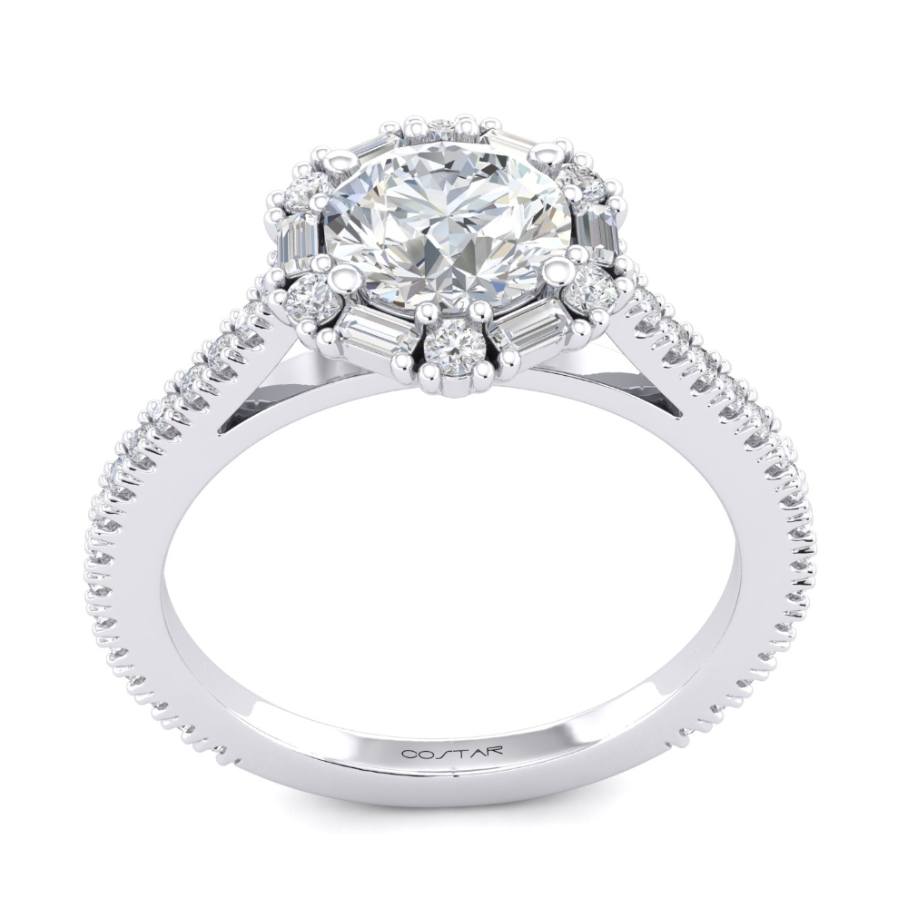 14K White Gold Semi Mount Round Halo Engagement Ring