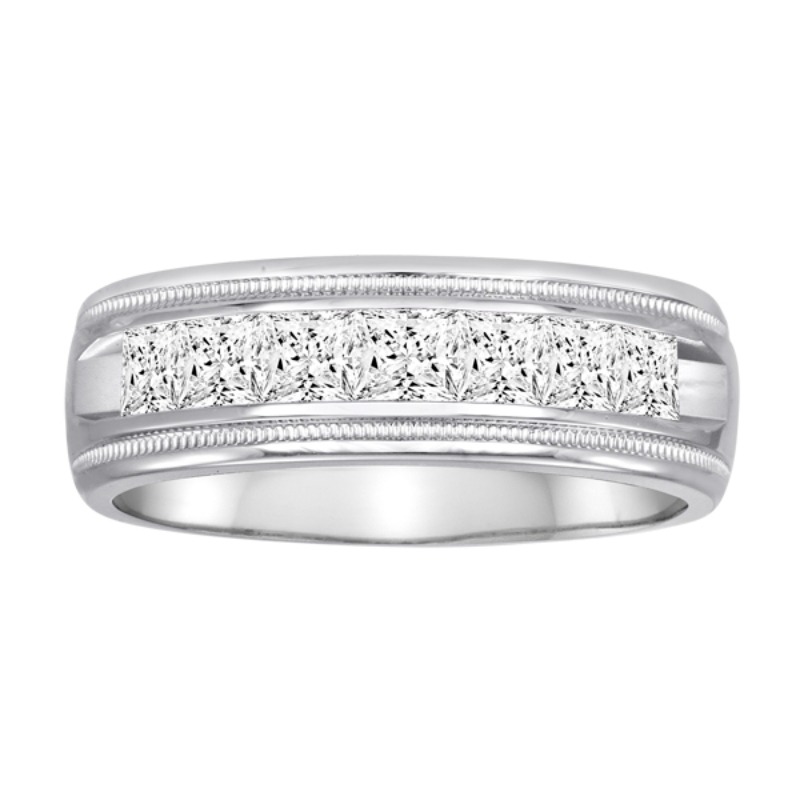 The Diamond Jim Channel-Set Men's Wedding Band in 14K White Gold (1K Round Cut).