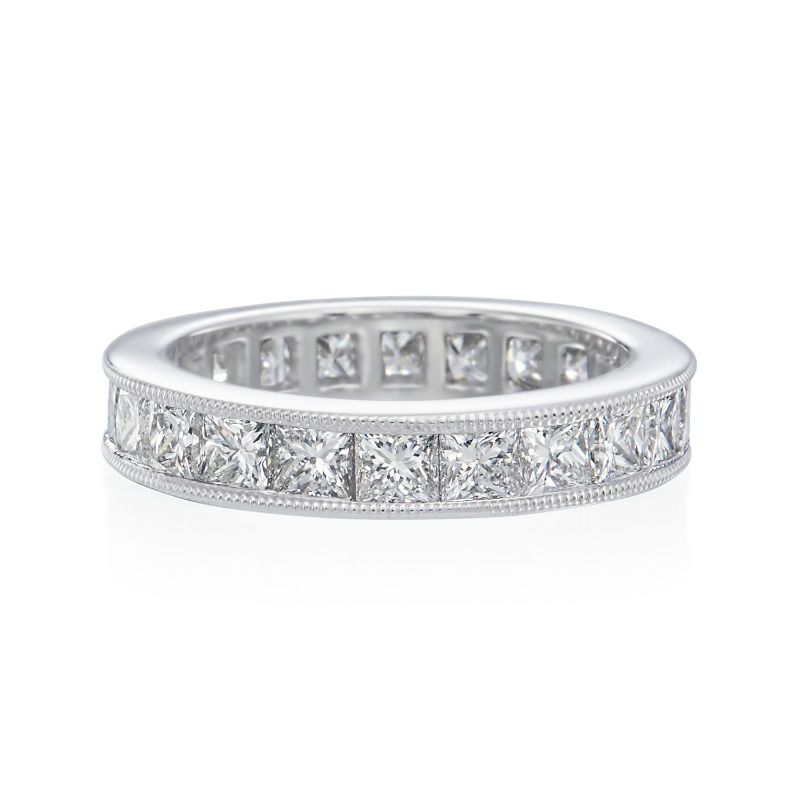 Platinum Princess Cut Diamond Eternity Wedding Band Ring