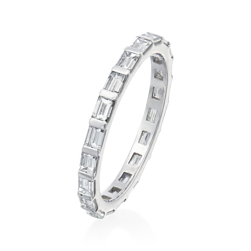 Platinum and Baguette Diamond Eternity Wedding Band Ring