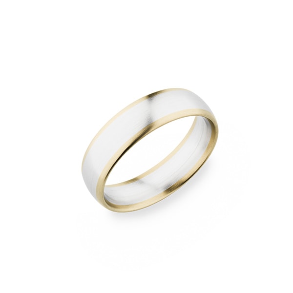 Platinum And Gold Satin Finish Polish 6Mm Mens Band Ring