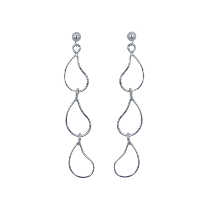 SARATOGA JEWELS STERLING SILVER "RAINDROP" CASCADE 3 LINK EARRINGS ON BALL POSTS