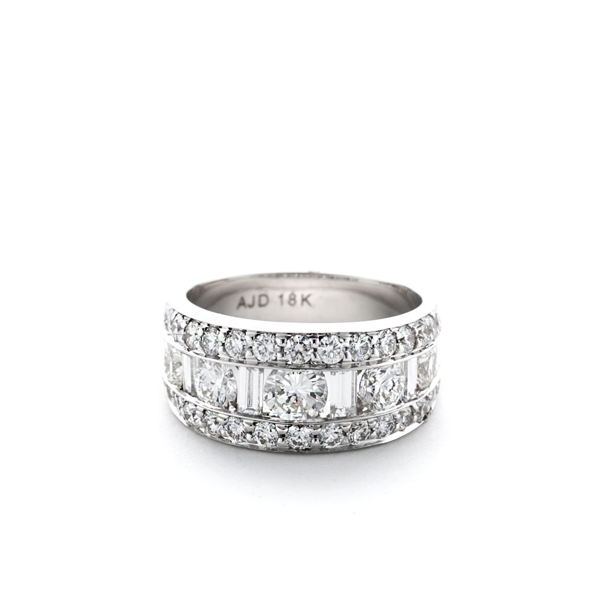 White Gold And Diamond Three Row Diamond Band Ring