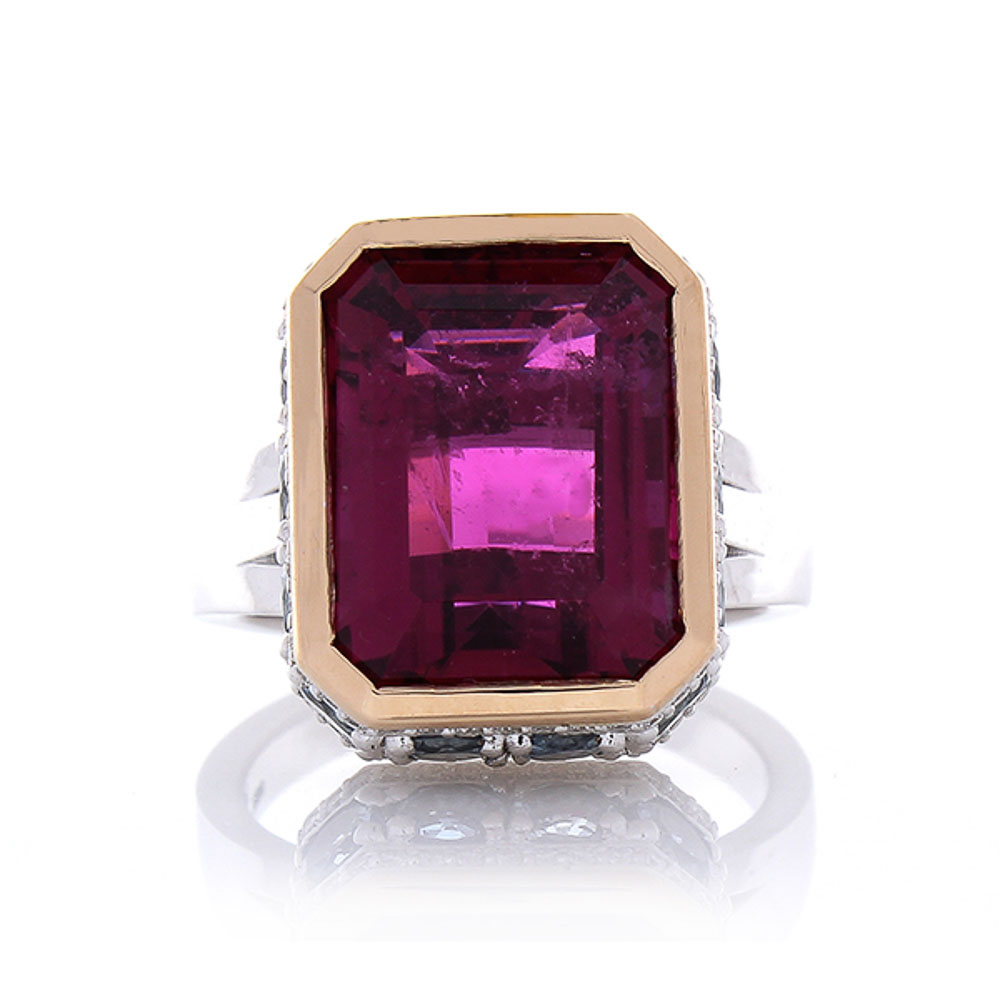 18K Two-Tone Rubelite Gemstone Ring
