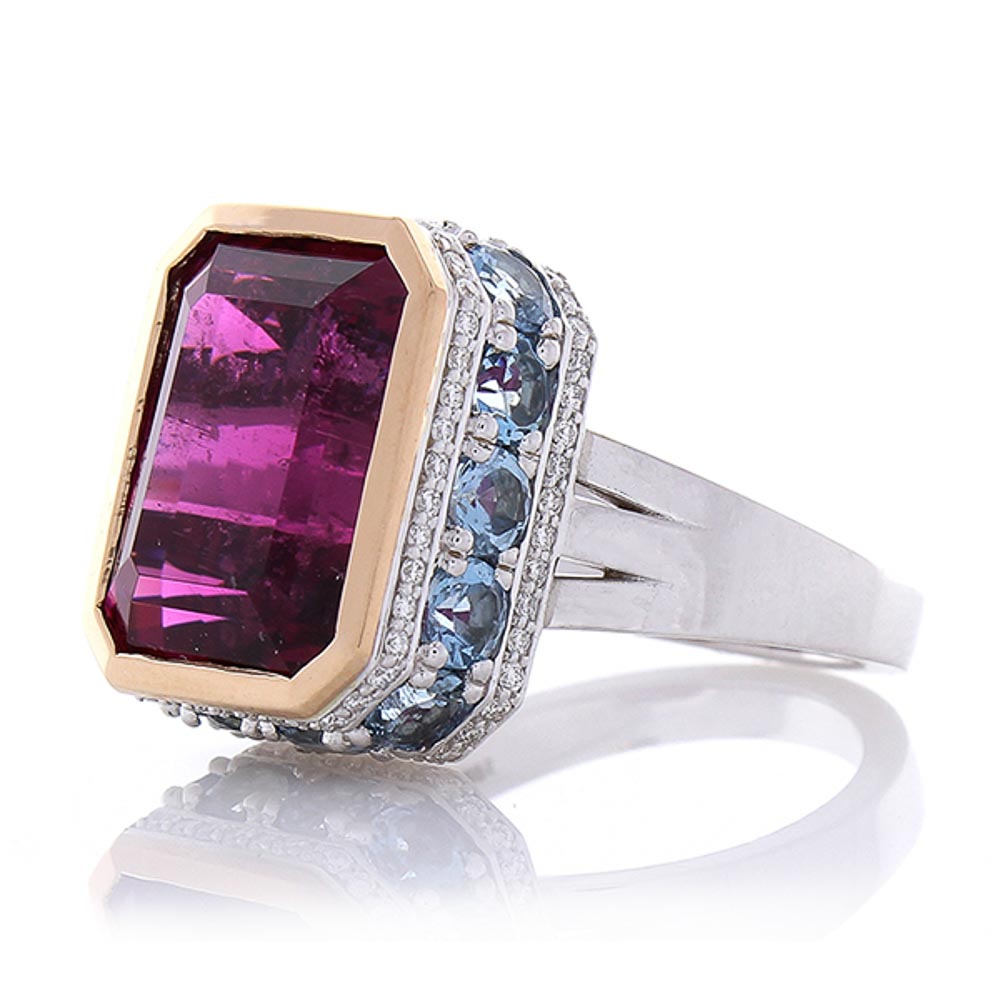 18K Two-Tone Rubelite Gemstone Ring