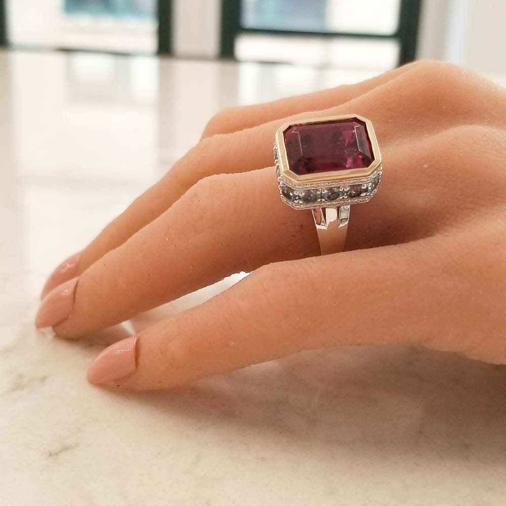 18K Two-Tone Rubelite Gemstone Ring
