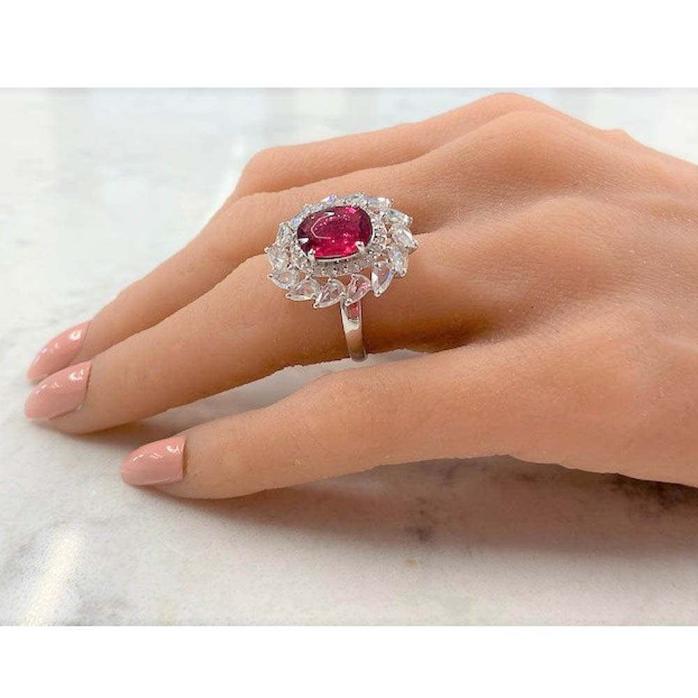 18K White Gold Rubelite Gemstone Ring