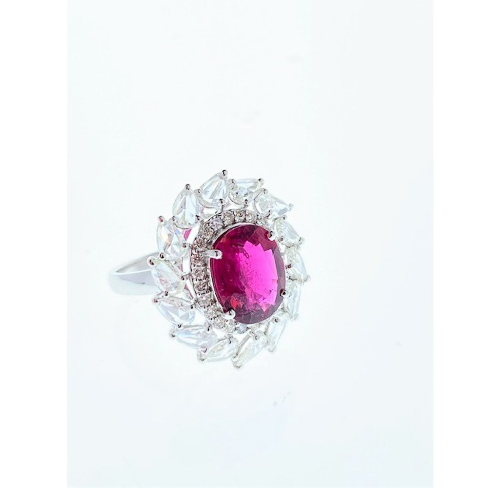 18K White Gold Rubelite Gemstone Ring
