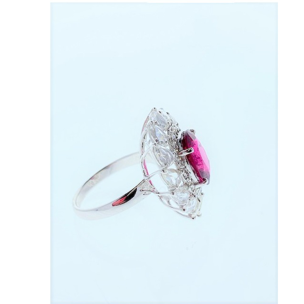 18K White Gold Rubelite Gemstone Ring