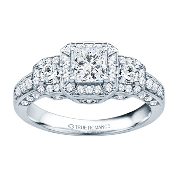 Rm1113-14k White Gold Princess Cut Diamond Vintage Style Engagement Ring