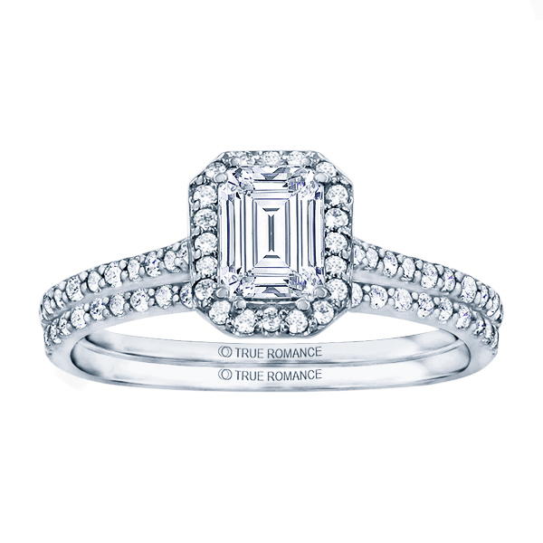 Rm1309e-14k White Gold Emerald Cut Halo Diamond Semi Mount Engagement Ring