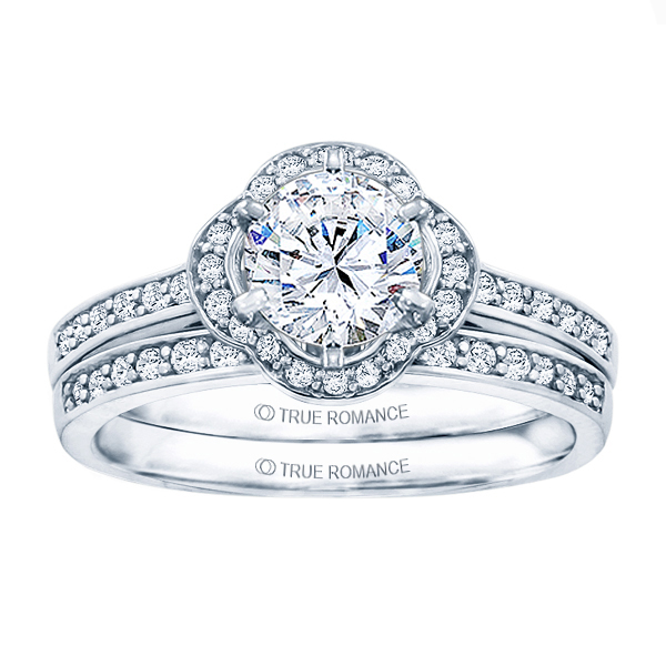 Rm1347-14k White Gold Round Cut Halo Diamond Semi Mount Engagement Ring