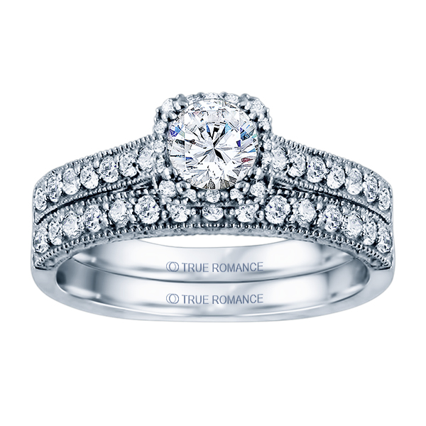 Rm1457 -14k White Round Cut Cushion Halo Diamond Vintage Semi Mount Engagement Ring