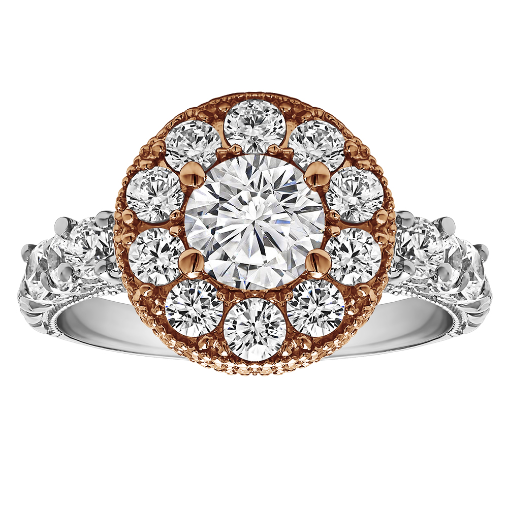 Round Cut Halo Diamond Vintage Engagement Ring