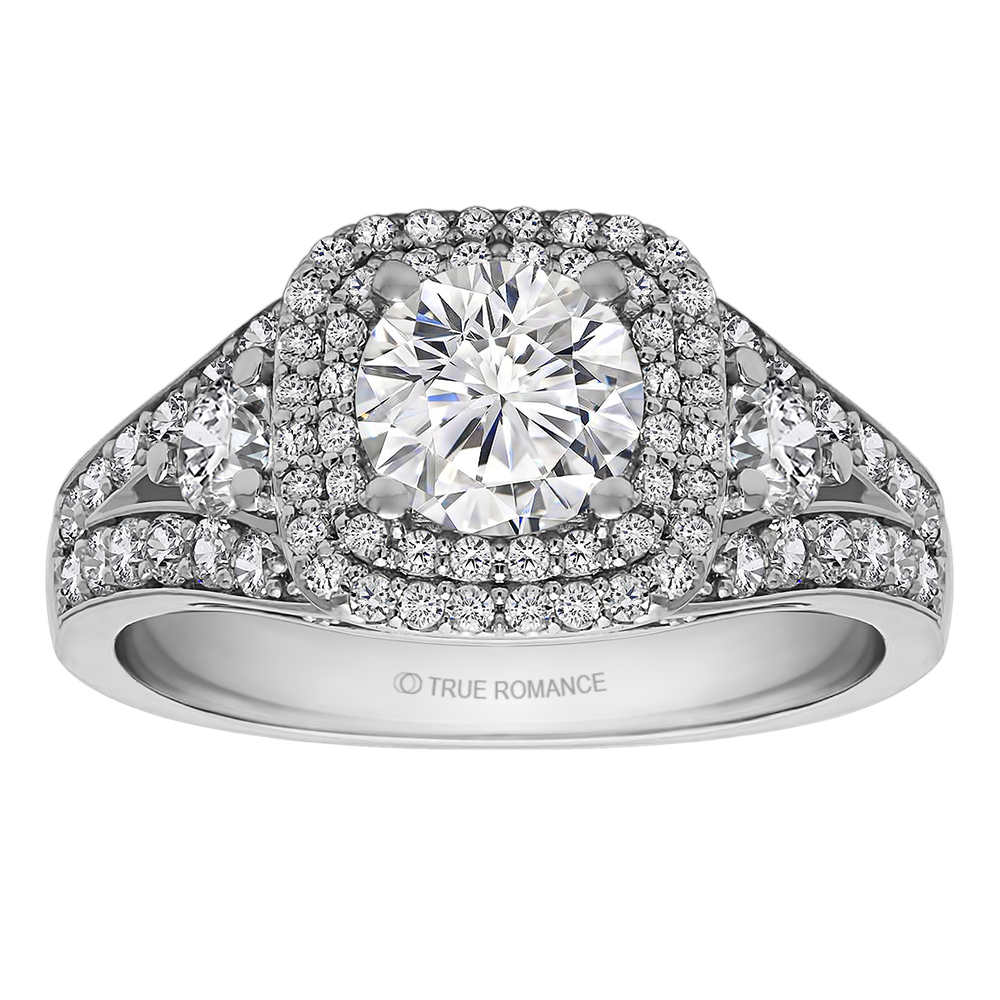 Round Cut Double Halo Diamond Vintage Engagement Ring