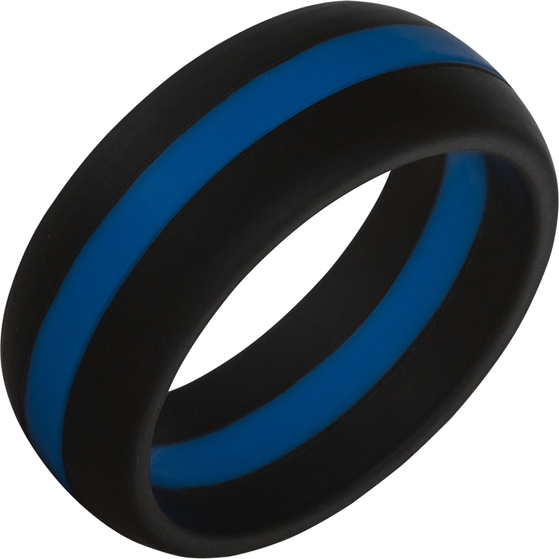 TruBand&trade; Silicone Black Ring with Blue Center