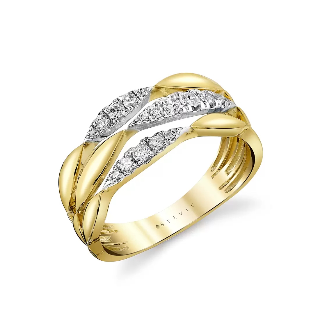 14K Yellow Gold Triple Row Wave Band