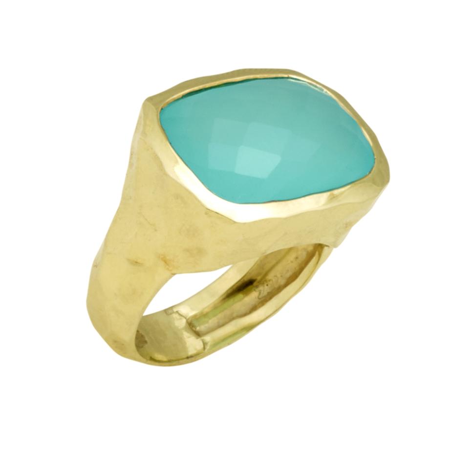 14kt Yellow Gold Hammered Blue Green Chalcedony Ring
