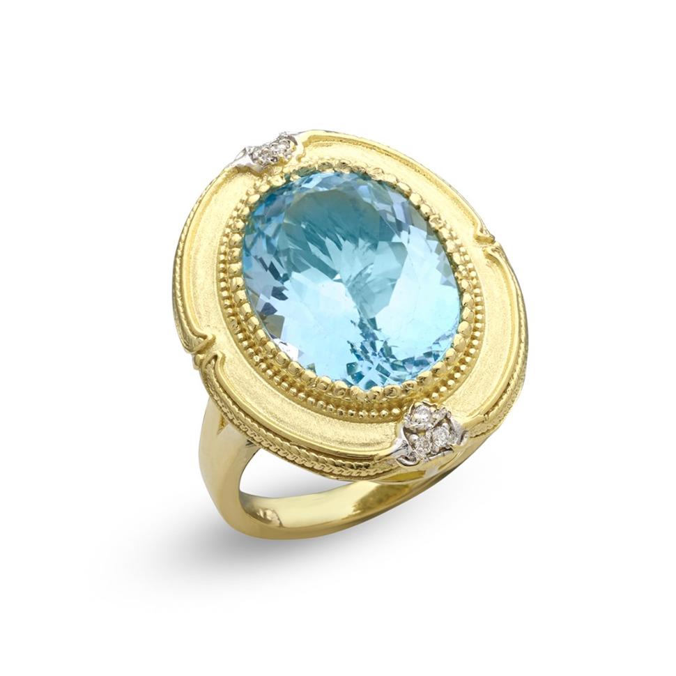 14kt Yellow Gold Sky Blue Topaz & Diamond Ring