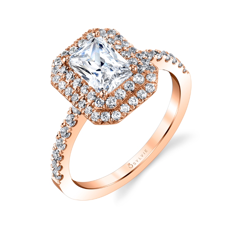 Emerald Cut Double Halo Engagement Ring - Claudia