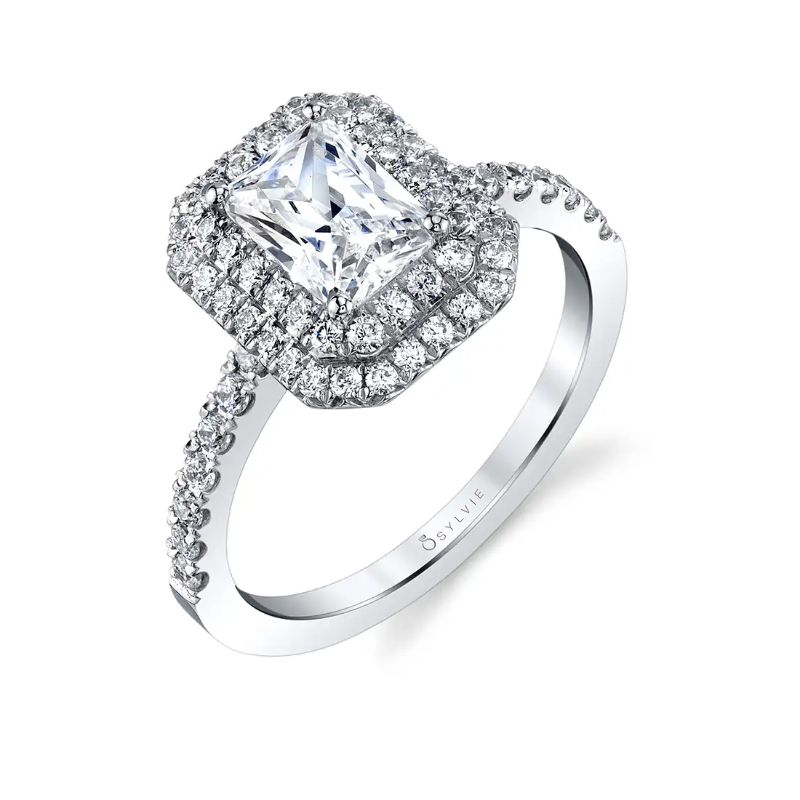 Emerald Cut Double Halo Engagement Ring - Claudia