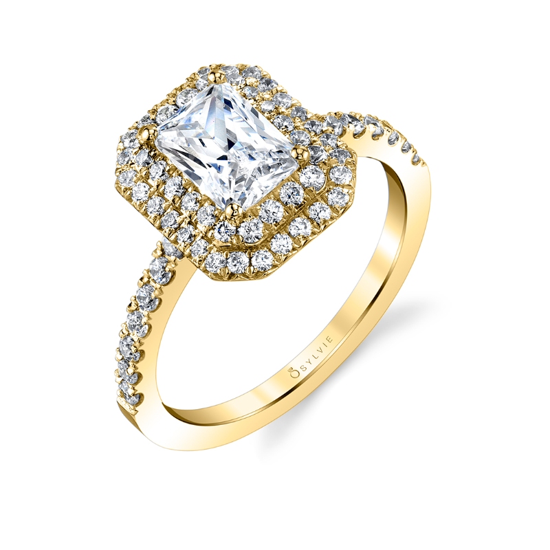 Emerald Cut Double Halo Engagement Ring - Claudia