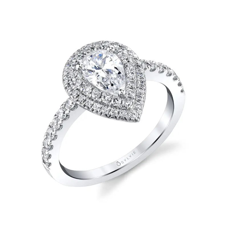Pear Shaped Double Halo Engagement Ring - Claudia