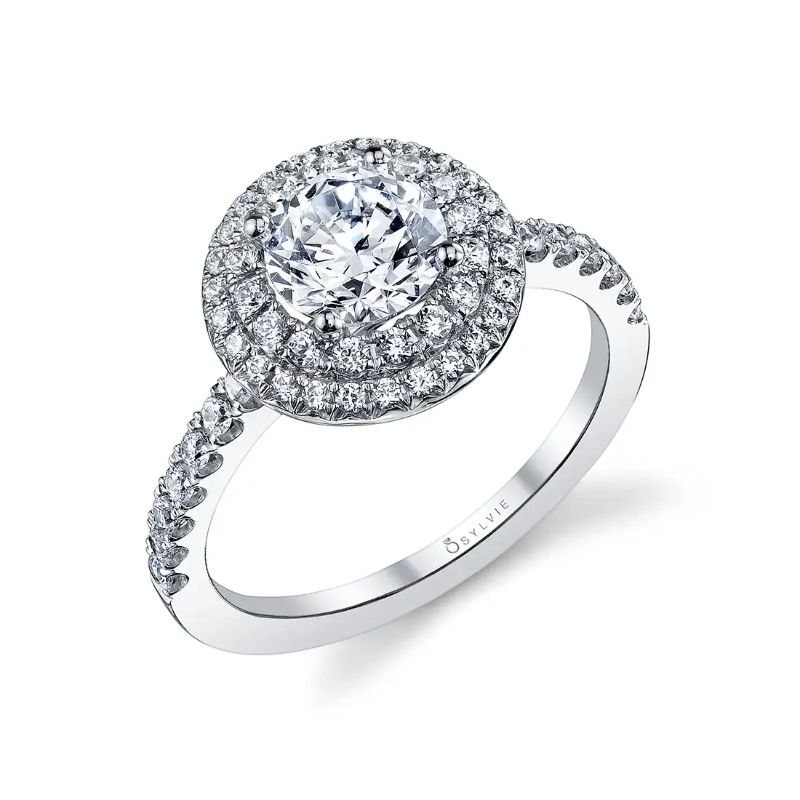 Round Cut Double Halo Engagement Ring - Claudia