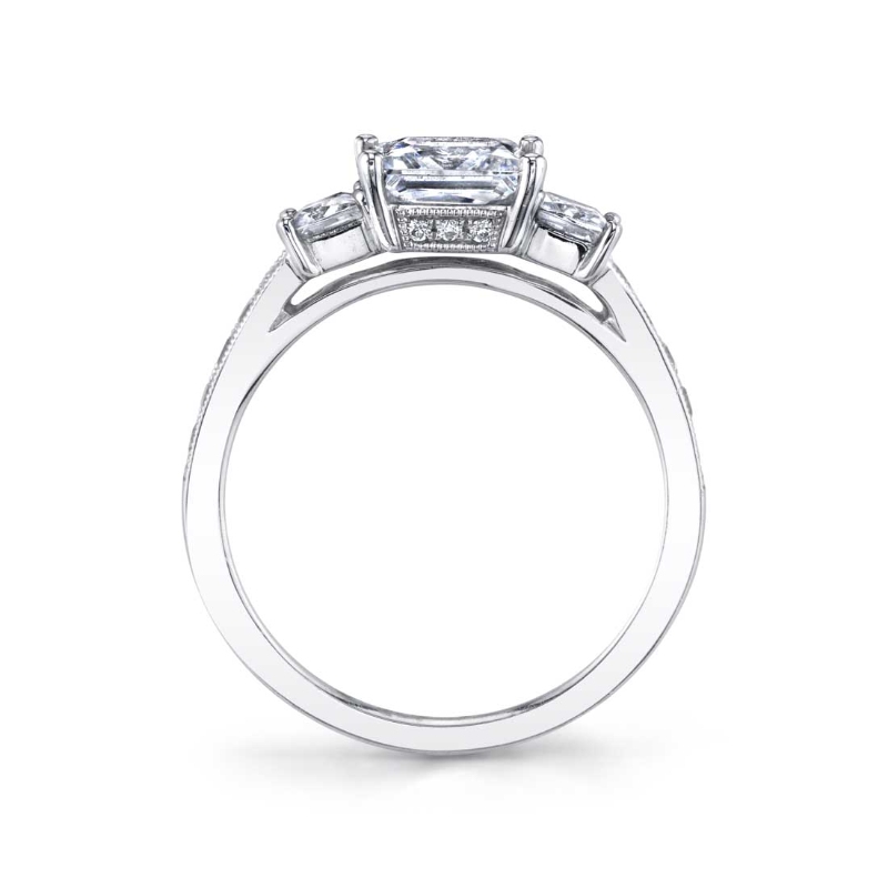 Emerald Cut Three Stone Engagement Ring With Princess Side Stones - Eva