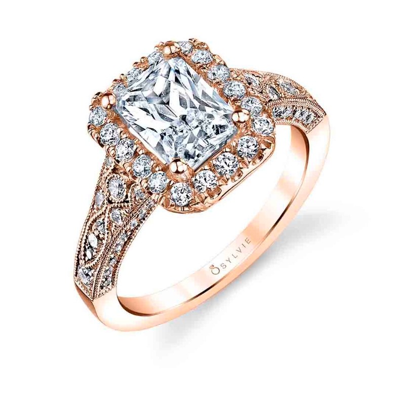 Emerald Cut Modern Vintage Halo Engagement Ring - Cheri