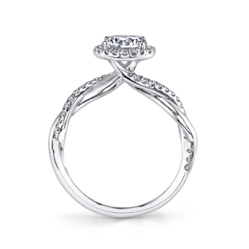 Pear Shaped Modern Halo Diamond Spiral Engagement Ring - Coralie