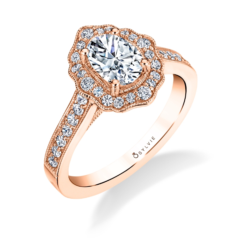 Oval Cut Vintage Inspired Flower Engagement Ring - Michaela