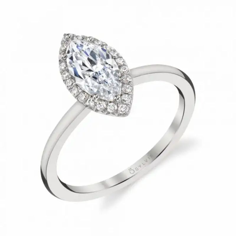 Marquise Cut Solitaire Halo Engagement Ring - Elsie