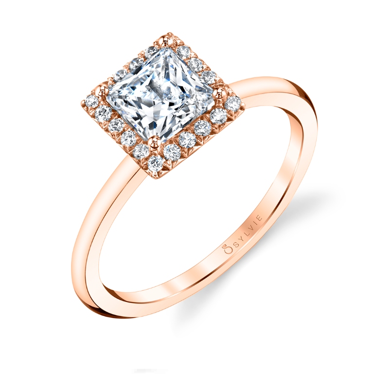 Princess Cut Solitaire Halo Engagement Ring - Elsie