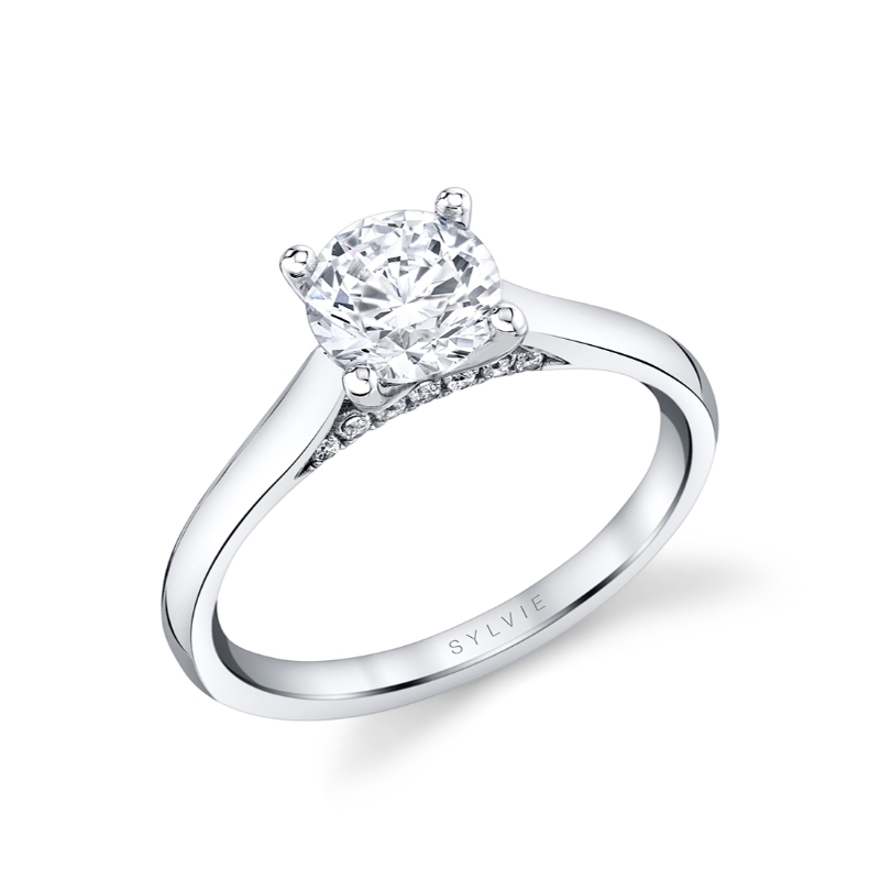 Round Cut Diamond Bridge Solitaire Engagement Ring - Leslie