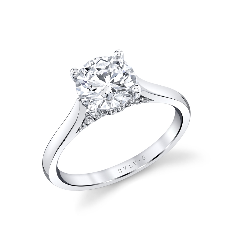 Round Cut Diamond Bridge Hidden Halo Engagement Ring - Lisa