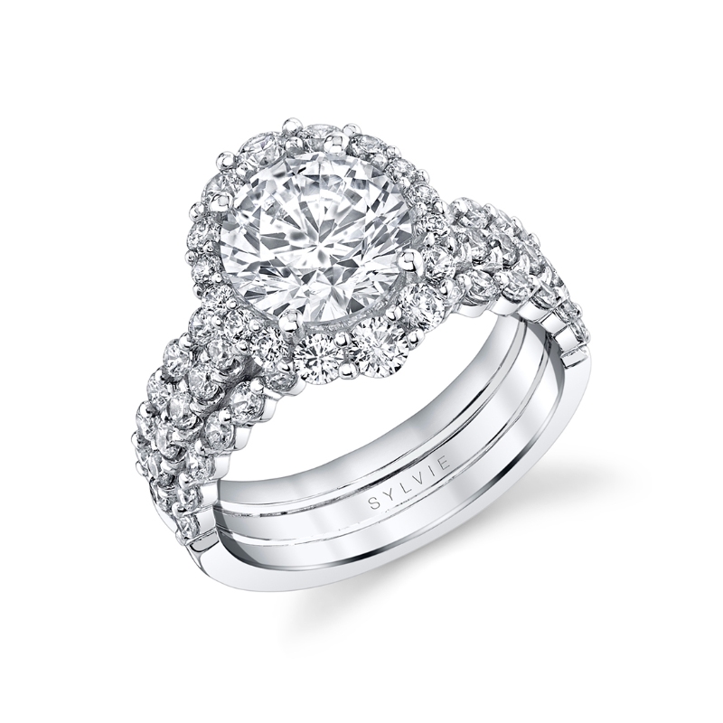 Round Cut Split Shank Halo Engagement Ring - Abigail