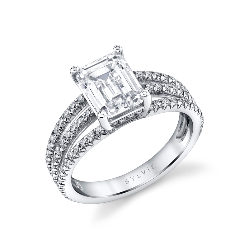 Emerald Cut Classic Split Shank Engagement Ring - Ainsley