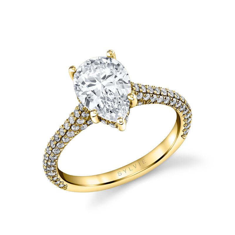 Pear Shaped Hidden Halo Pave Engagement Ring - Peighton