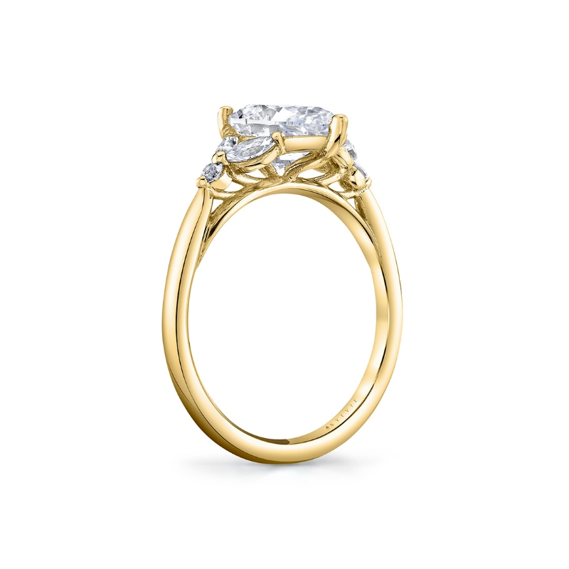 Pear Shaped Unique Three Stone Engagement Ring - Alina