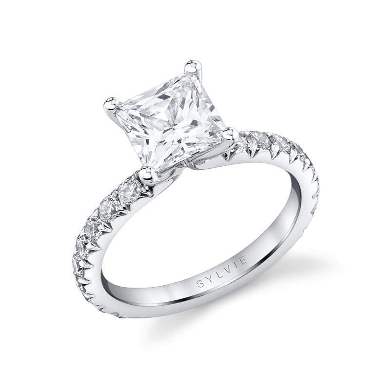 Princess Cut Classic Wide Band Engagement Ring - Querida