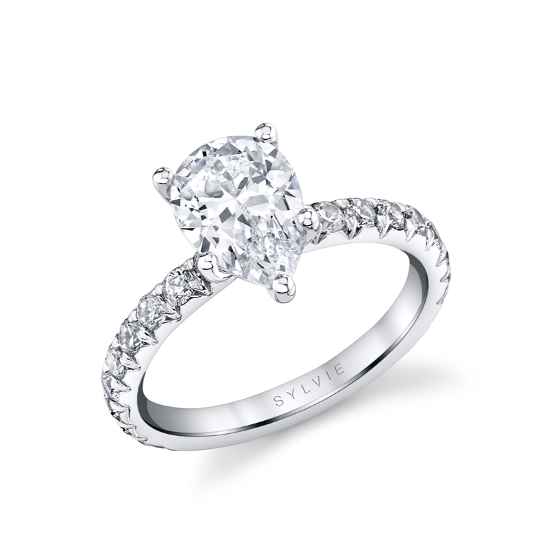 Pear Shaped Classic Wide Band Engagement Ring - Querida