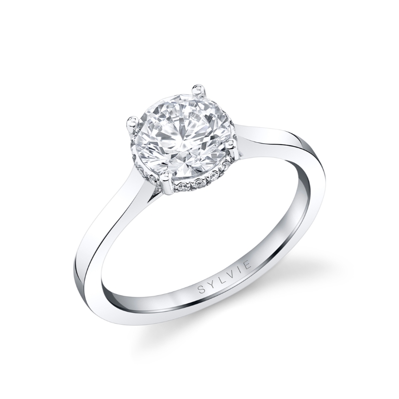 Round Cut Solitaire Hidden Halo Engagement Ring - Camden